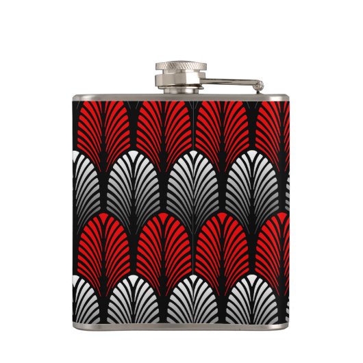 Art Deco Feather Pattern, Silver Grey en Red Heupfles (Achterkant)