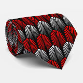 Art Deco Feather Pattern, Silver Grey en Red Stropdas (Opgerold)