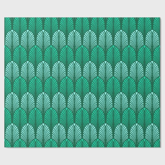 Art Deco Feather Pattern, Turquoise en Aqua Cadeaupapier (Vlak)