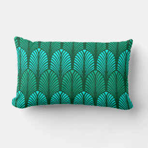 Art Deco Feather Pattern, Turquoise en Aqua Kussen