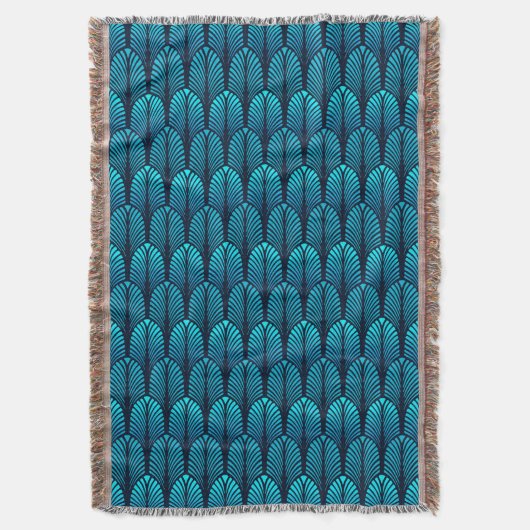 Art Deco Feather Pattern, Turquoise en Navy Deken (Voorkant Verticaal)