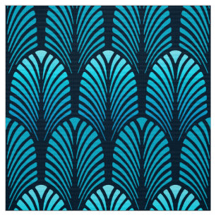 Art Deco Feather Pattern, Turquoise en Navy Stof