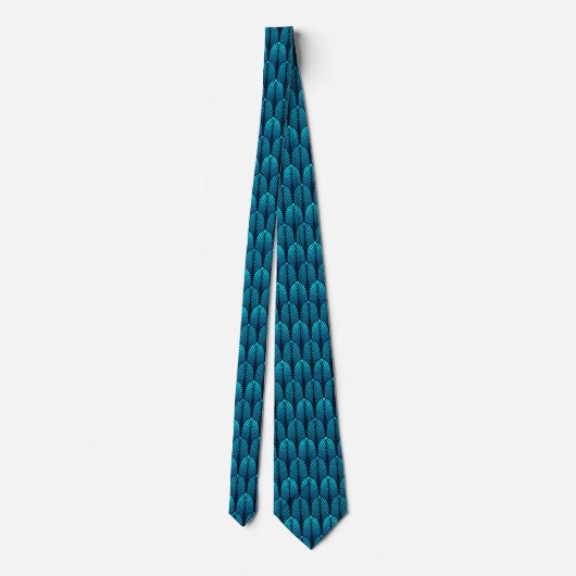 Art Deco Feather Pattern, Turquoise en Navy Stropdas (Achterkant)