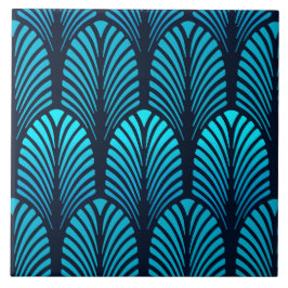 Art Deco Feather Pattern, Turquoise en Navy Tegeltje
