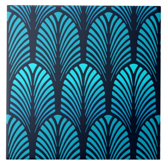 Art Deco Feather Pattern, Turquoise en Navy Tegeltje (Voorkant)