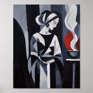 Art Déco femme en noir et blanc sur toile