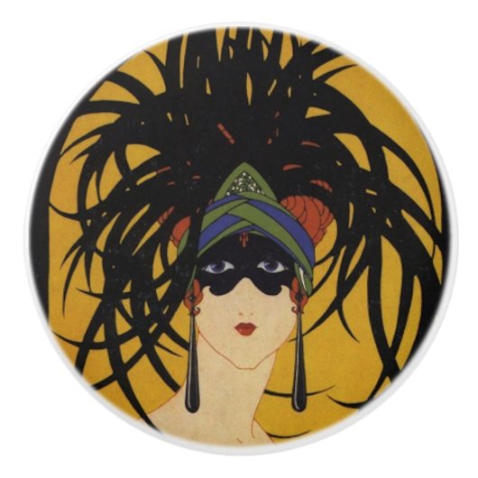 Art Deco Festive Lady Keramische Knop (Voorkant)