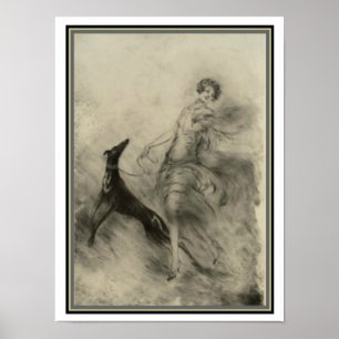 Art déco "fille avec le chien" par Louis Icart 12