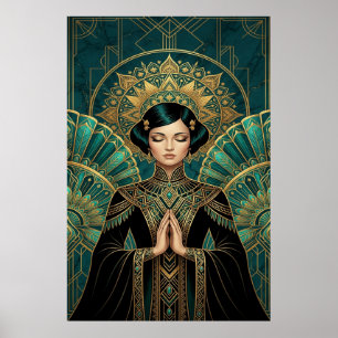 Art Deco Filmprojector Monument Goud Teal Poster