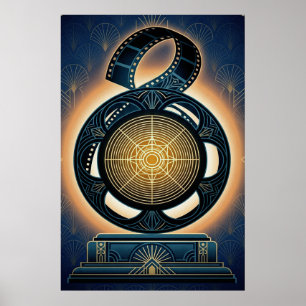 Art Deco-filmspoel goud en middernachtblauw Poster