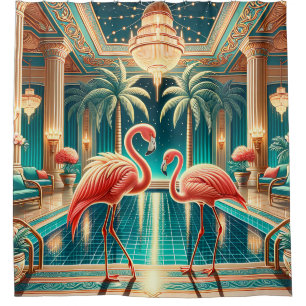 "Art Deco Flamingo Interieur - Levendige Retro Art Douchegordijn
