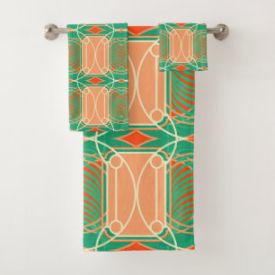 Art Deco Flamingo Roze en Aqua Handdoeken