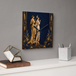 Art Deco flapper girls blauw goud Gatsby decoupage Vierkante Klok
