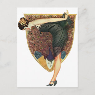 Art Deco Flapper met Pauw in vintage stijl Briefkaart