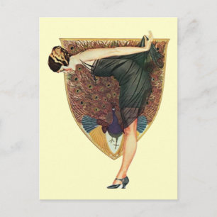 Art Deco Flapper met Pauw in vintage stijl Briefkaart