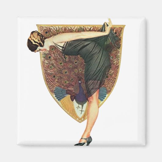 Art Deco Flapper met Pauw in vintage stijl Magneet (Voorkant)