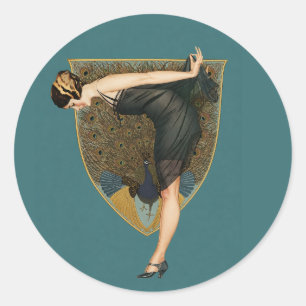 Art Deco Flapper met Pauw in vintage stijl  Ronde Sticker