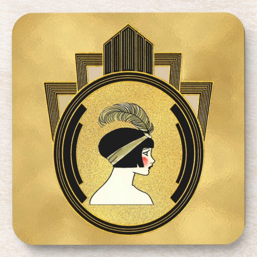 Art Deco Flapper Set van Zes Onderzetters (Voorkant)