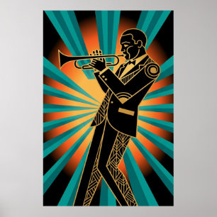 Art Deco Flapper Vrouw Portret Goud Teal Poster