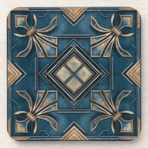 Art Deco Fleur-de-lis - Blauw en goud Bier Onderzetter