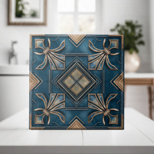  Art Deco Fleur-de-lis - blauw en goud Tegeltje