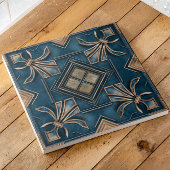  Art Deco Fleur-de-lis - blauw en goud Tegeltje