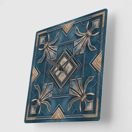  Art Deco Fleur-de-lis - Blauw en goud Vierkante Klok (Hoek)