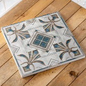  Art Deco Fleur-de-lis - Pearl Blue Gold Tegeltje