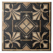 Art Deco Fleur-de-lis - Zwart en Goud Tegeltje (Voorkant)