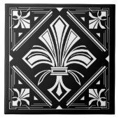Art Deco Fleur-de-lis - zwart en wit Tegeltje (Voorkant)