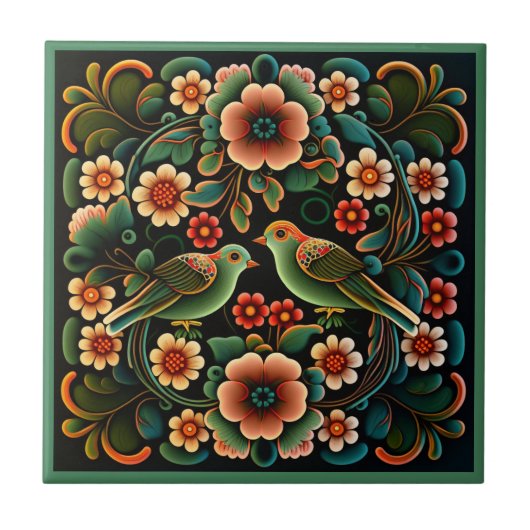 Art déco fleur motif oiseau céramique carreaux (Devant)