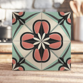Art Deco Floral Design in roze, zwart en munt Tegeltje