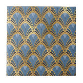 Art Deco Floral Fan Pattern Blue Gold Tegeltje (Voorkant)