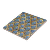 Art Deco Floral Fan Pattern Blue Gold Tegeltje (Zijkant)