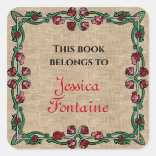 Art Deco Floral Lijst Rood Roze Groen Gepersonalis Vierkante Sticker