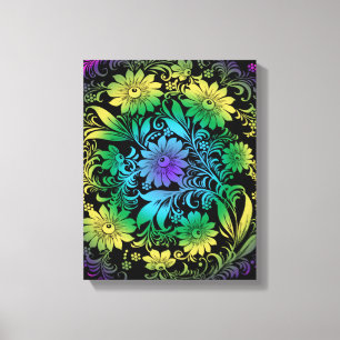 Art Deco Floral Rainbow Canvas Afdruk