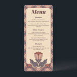 Art Deco Floral Stained Glass Wedding Menu Card<br><div class="desc">"Present your wedding feast with style using this elegant Art Deco wedding menu. Featuring a sophisticated stained glass floral pattern in earthy terracotta, mauve, and dusty rose tones, this card adds a retro-modern touch to your reception tables. The intricate background pattern colors are 100% adjustable to perfectly match your event's...</div>
