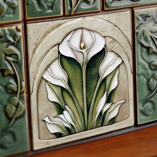 Art Deco Floral Wall Decor Art Nouveau Ceramic Til Tegeltje