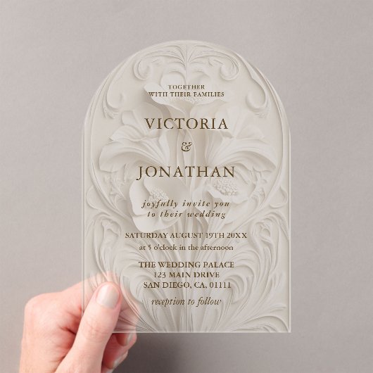 Art Deco Floral Wedding Acryl Uitnodigingen (Insitu (Draagbaar))