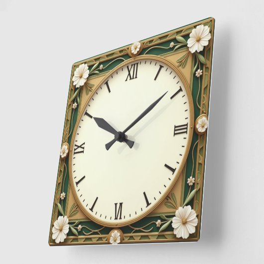 Art Deco Flower Vierkante Klok (Hoek)