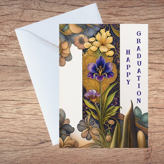 Art Deco Flowers Afstuderen gefeliciteerd Kaart
