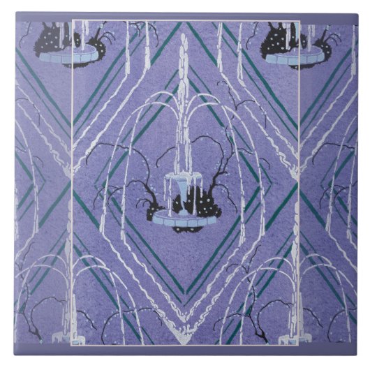 Art Deco fontein in blauw Tegeltje (Voorkant)