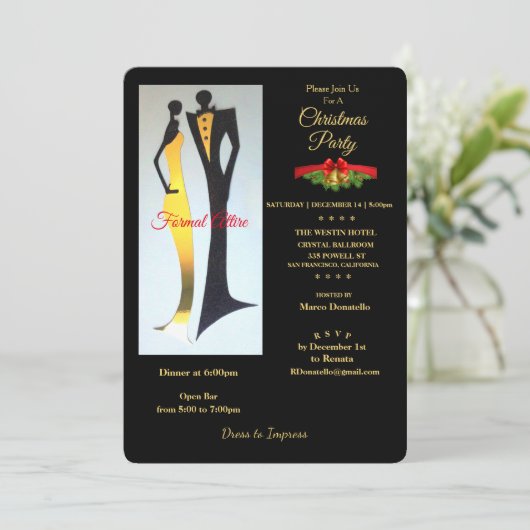 Art Deco formele kledij kerstfeest uitnodiging (Staand voorkant)