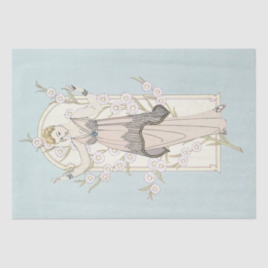 Art Deco Franse Dame Daisy Arch Blauw Decoupage Ar Tissuepapier (Voorkant)