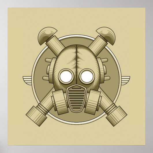 Art Deco Gasmask khaki Poster (Voorkant)
