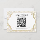 Art Deco Gatsby 1920s Bruiloft Wit Goud QR Code RSVP Kaartje (Voorkant)