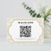 Art Deco Gatsby 1920s Bruiloft Wit Goud QR Code RSVP Kaartje (Staand voorkant)