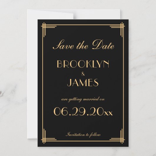 Art Deco Gatsby Black Bewaar de datum Magnetische Uitnodiging (Voorkant)