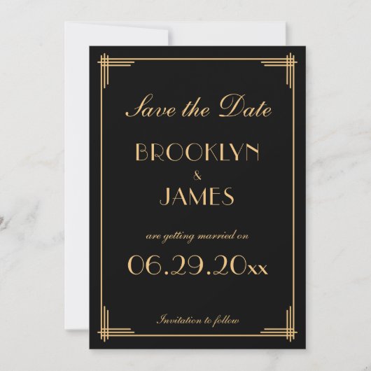 Art Deco Gatsby Black Bewaar de datumkaarten Kaart (Voorkant)