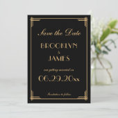 Art Deco Gatsby Black Bewaar de datumkaarten Kaart (Staand voorkant)
